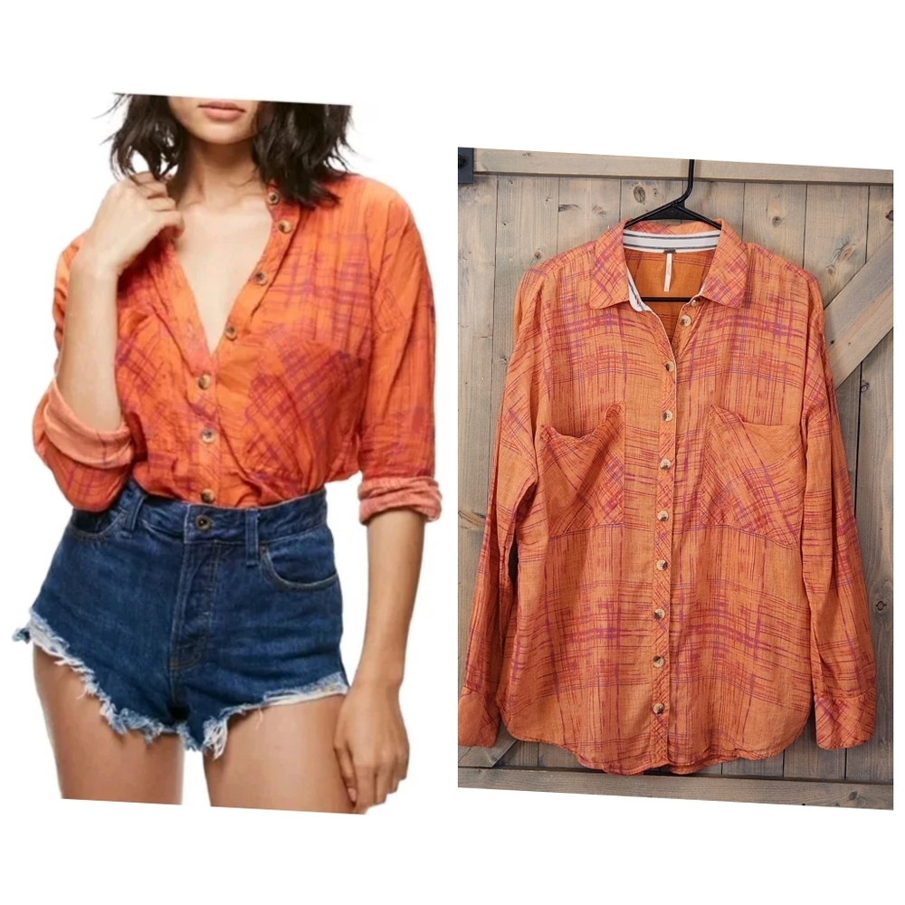 Free People Shore Vibes Button Down Top Size Large